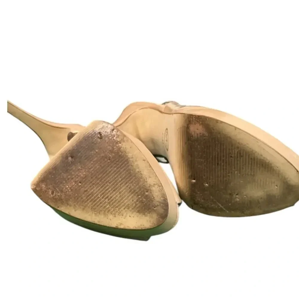 Michael Kors Women's Beige Paten Leather Slingback Peep Toe Heels Size 7.5 Used